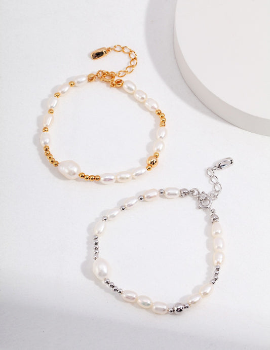 Stylish gold and silver beaded freshwater pearl bracelets with a touch of sophistication.