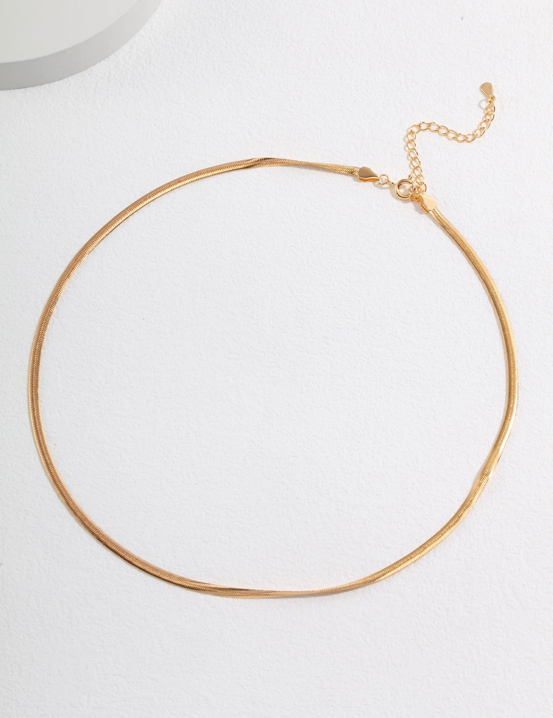 Shiny gold chain choke necklace on white background.