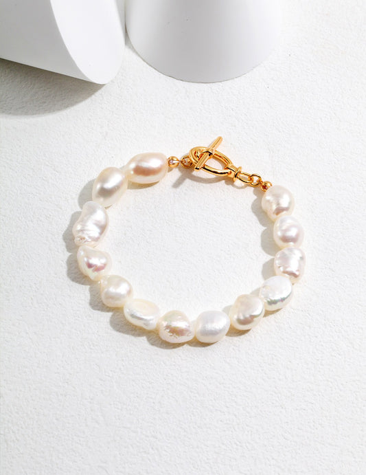 Elegant Baroque Pearl Bracelet featuring Gold Plated Clasp