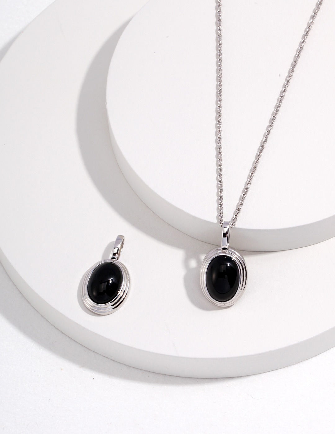 Black Agate Pendant, great for accessorizing with silver chain necklaces.