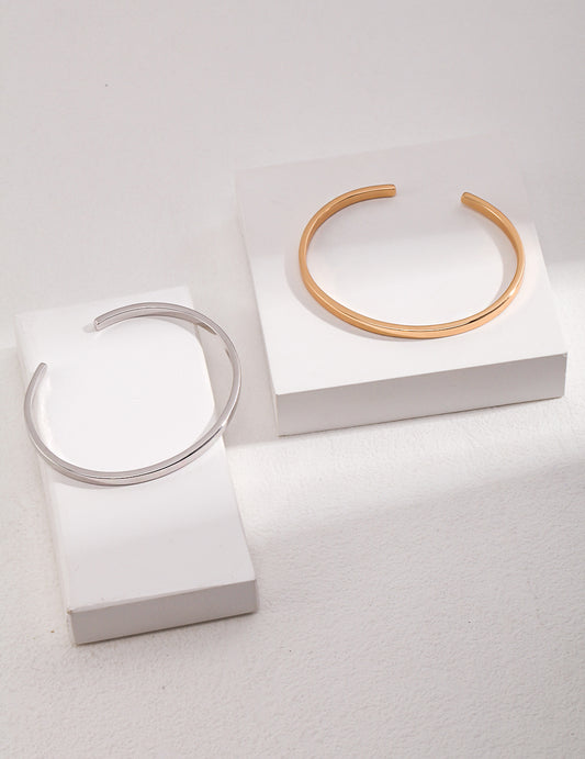 Pair of elegant silver and gold bangles on white.