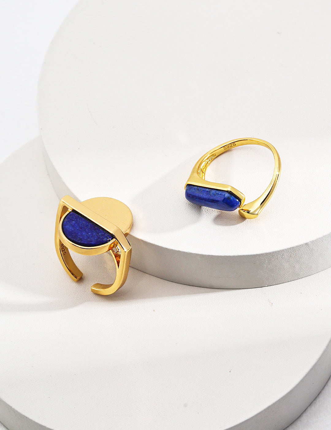 Gold plated rings with blue lapis lazuli stone.