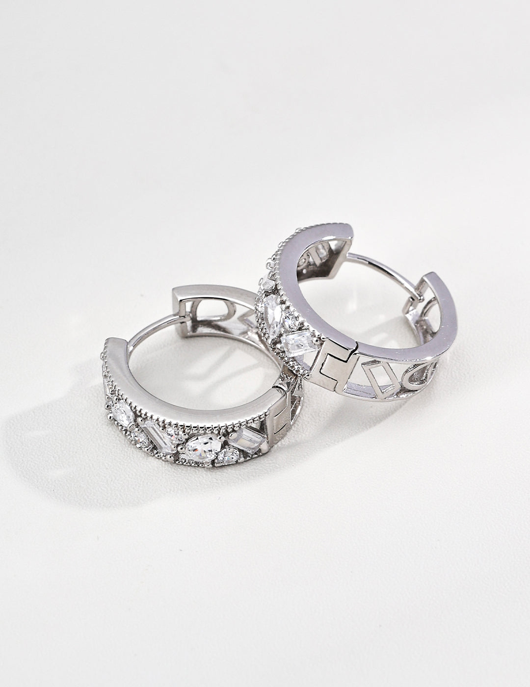 Silver minimal zirconia hoops in S925 Silver by Mezuille, elevated style.