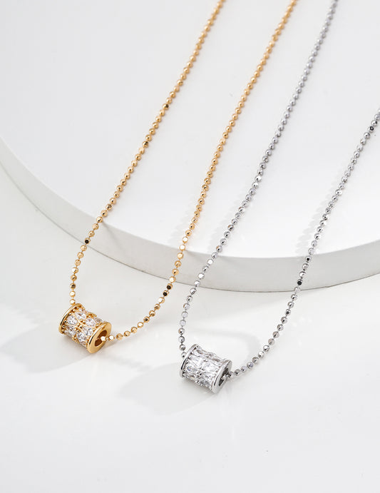 Two sets of zirconia Kaia Necklaces in S925 Silver, in Gold and Silver, by Mezuille, premium-feel style.