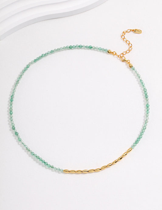 Gold and green choker with bar, adorned with Green Strawberry Quartz.