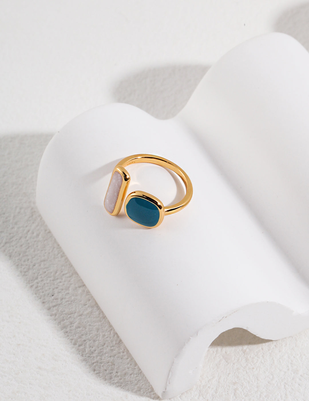 Gold plated enamel ring with blue and turquoise stone.